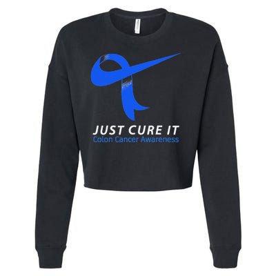 Just Cure It Blue Ribbon Warrior Colon Cancer Awareness Cropped Pullover Crew