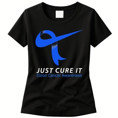 Just Cure It Blue Ribbon Warrior Colon Cancer Awareness Womens T-Shirt