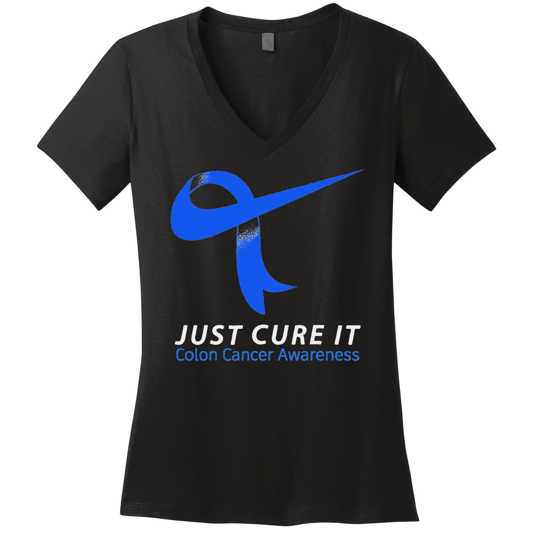 Just Cure It Blue Ribbon Warrior Colon Cancer Awareness Women's V-Neck T-Shirt