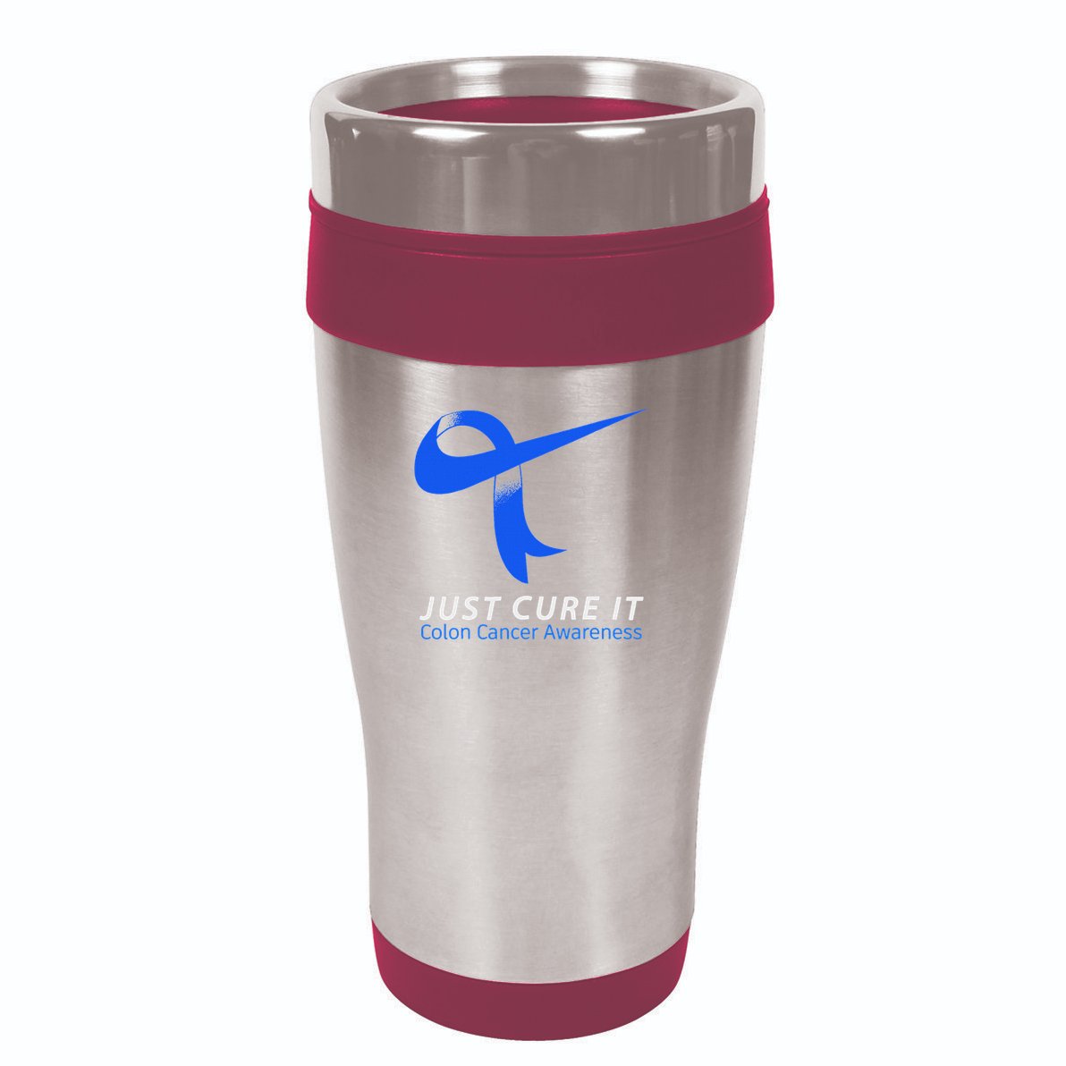 Just Cure It Blue Ribbon Warrior Colon Cancer Awareness 16oz Travel Tumbler