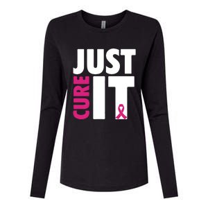 Just Cure It Breast Cancer Awareness Pink Ribbon Womens Cotton Relaxed Long Sleeve T-Shirt