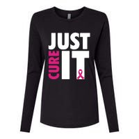 Just Cure It Breast Cancer Awareness Pink Ribbon Womens Cotton Relaxed Long Sleeve T-Shirt