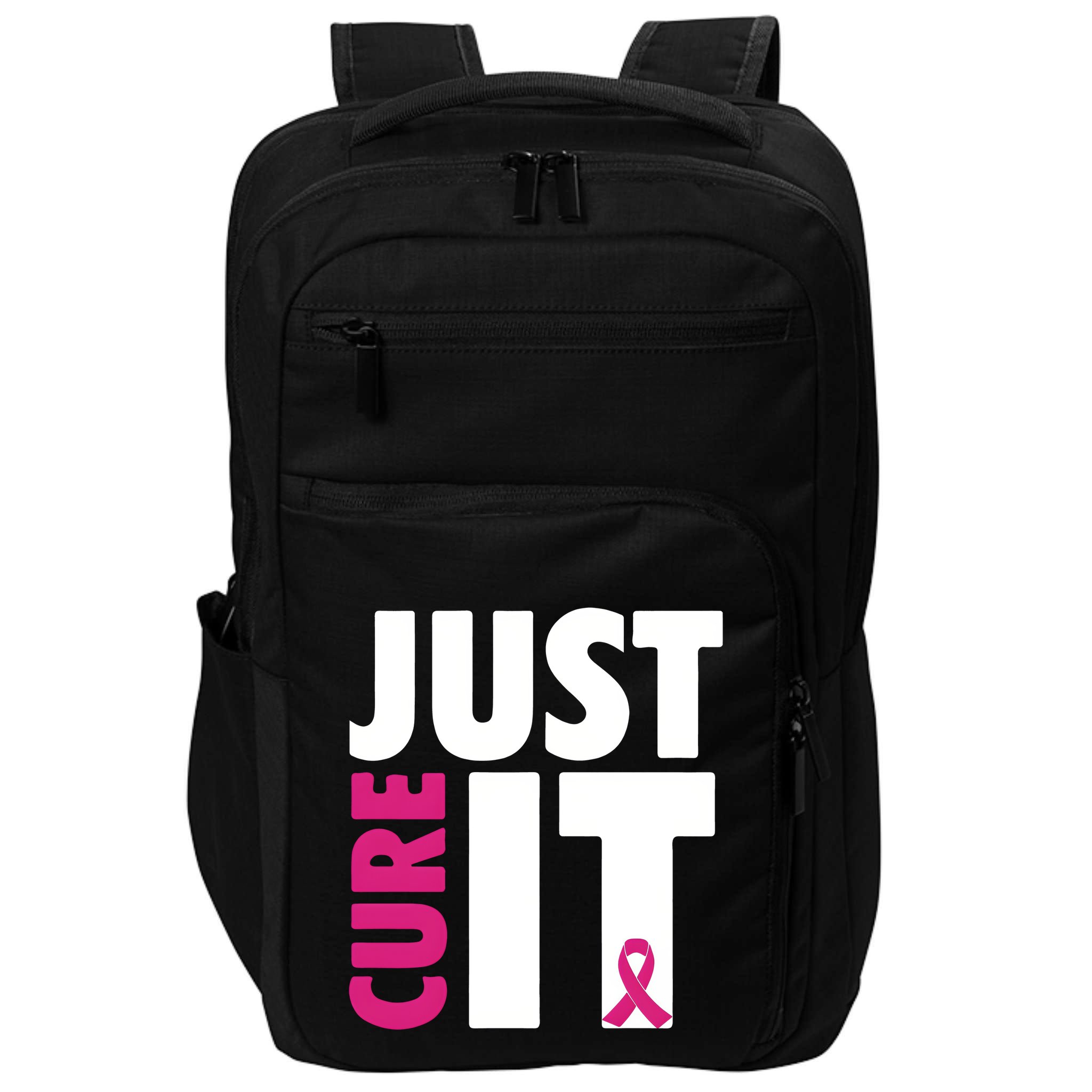 Just Cure It Breast Cancer Awareness Pink Ribbon Impact Tech Backpack
