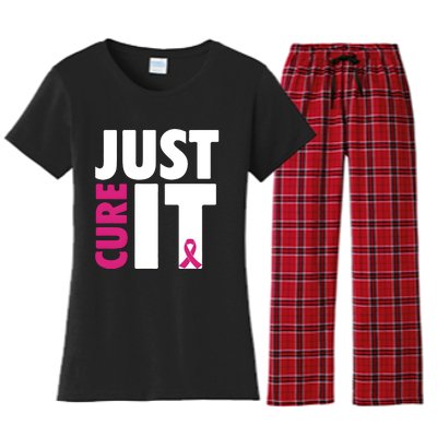 Just Cure It Breast Cancer Awareness Pink Ribbon Women's Flannel Pajama Set