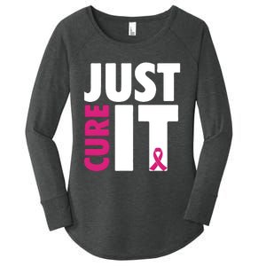 Just Cure It Breast Cancer Awareness Pink Ribbon Women's Perfect Tri Tunic Long Sleeve Shirt