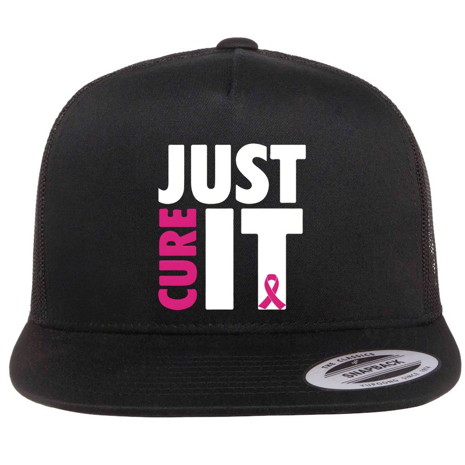 Just Cure It Breast Cancer Awareness Pink Ribbon Flat Bill Trucker Hat