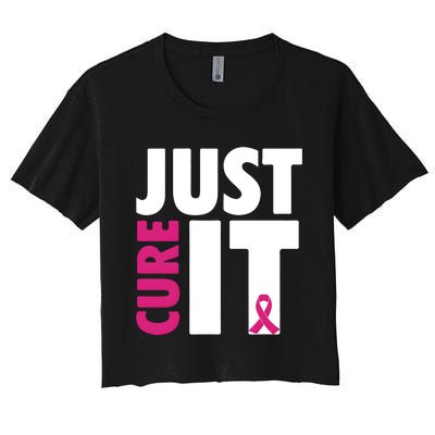 Just Cure It Breast Cancer Awareness Pink Ribbon Women's Crop Top Tee