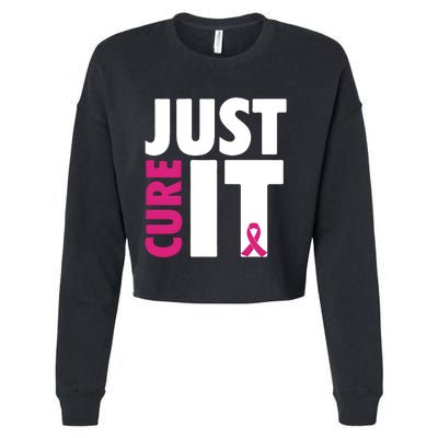 Just Cure It Breast Cancer Awareness Pink Ribbon Cropped Pullover Crew