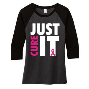 Just Cure It Breast Cancer Awareness Pink Ribbon Women's Tri-Blend 3/4-Sleeve Raglan Shirt