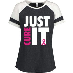 Just Cure It Breast Cancer Awareness Pink Ribbon Enza Ladies Jersey Colorblock Tee