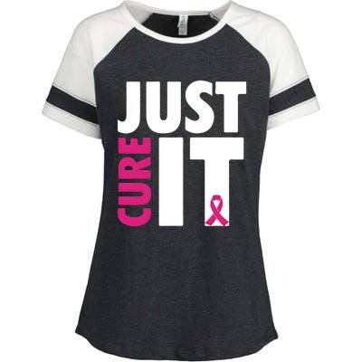 Just Cure It Breast Cancer Awareness Pink Ribbon Enza Ladies Jersey Colorblock Tee