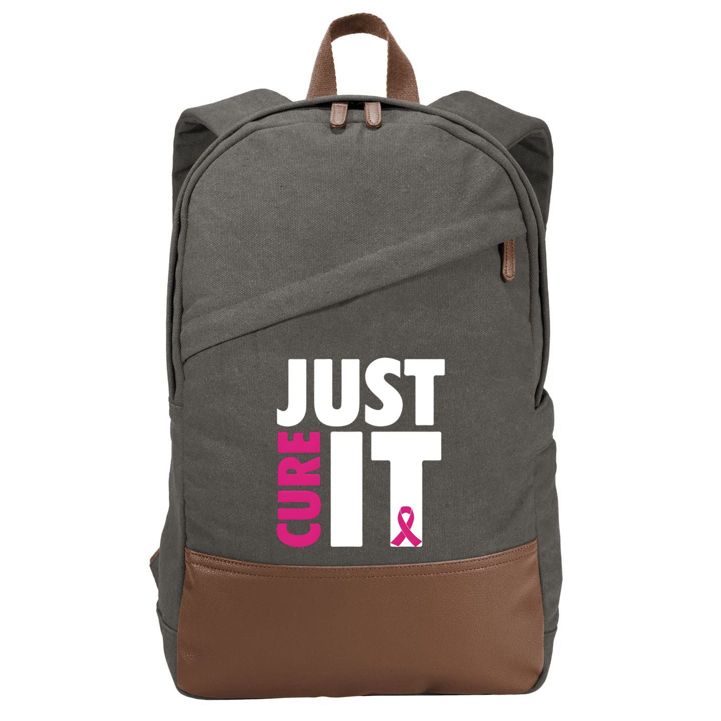 Just Cure It Breast Cancer Awareness Pink Ribbon Cotton Canvas Backpack