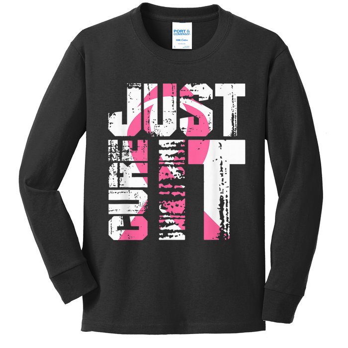 Just Cure It Breast Cancer Awareness White Shirt Kids Long Sleeve Shirt