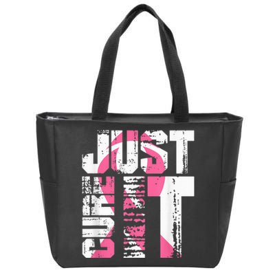 Just Cure It Breast Cancer Awareness White Shirt Zip Tote Bag