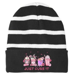 Just Cure It Breast Cancer Awareness Striped Beanie with Solid Band