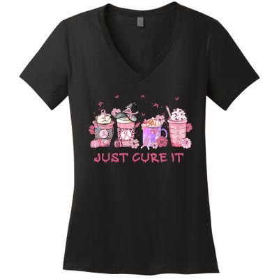 Just Cure It Breast Cancer Awareness Women's V-Neck T-Shirt