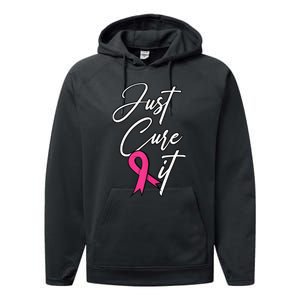 Just Cure It. Pink Ribbon Breast Cancer Awareness Performance Fleece Hoodie