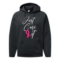 Just Cure It. Pink Ribbon Breast Cancer Awareness Performance Fleece Hoodie