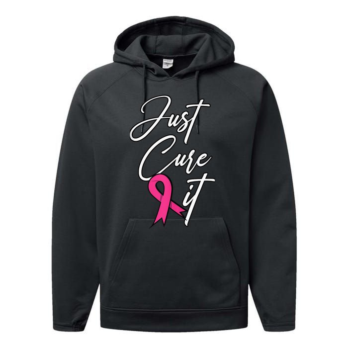 Just Cure It. Pink Ribbon Breast Cancer Awareness Performance Fleece Hoodie