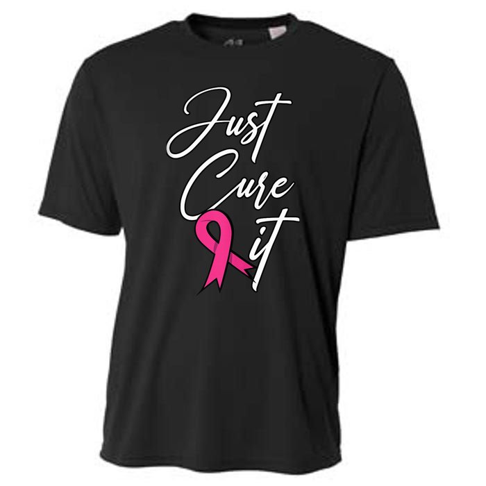 Just Cure It. Pink Ribbon Breast Cancer Awareness Cooling Performance Crew T-Shirt