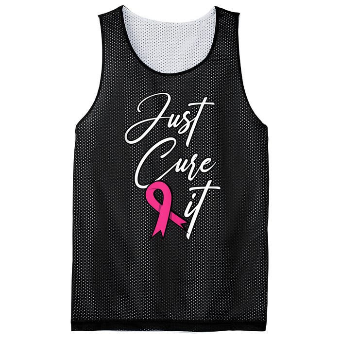 Just Cure It. Pink Ribbon Breast Cancer Awareness Mesh Reversible Basketball Jersey Tank