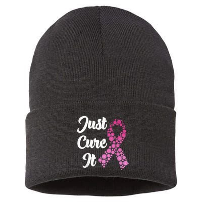 Just Cure It Breast Cancer Awareness Pink Ribbon Sustainable Knit Beanie