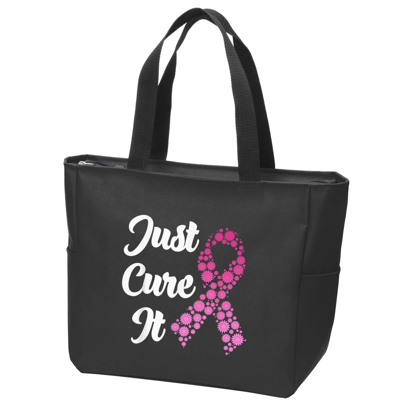 Just Cure It Breast Cancer Awareness Pink Ribbon Zip Tote Bag