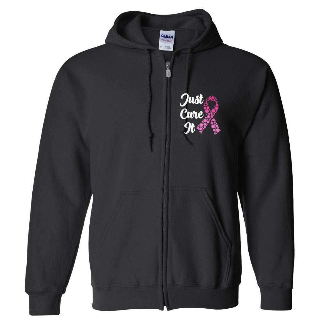 Just Cure It Breast Cancer Awareness Pink Ribbon Full Zip Hoodie