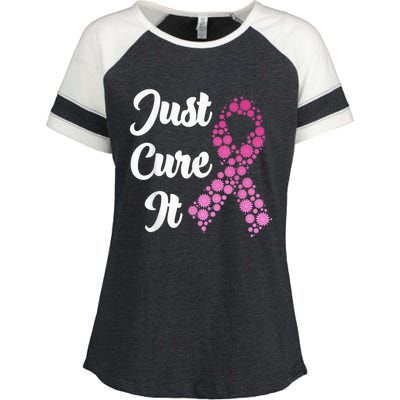 Just Cure It Breast Cancer Awareness Pink Ribbon Enza Ladies Jersey Colorblock Tee