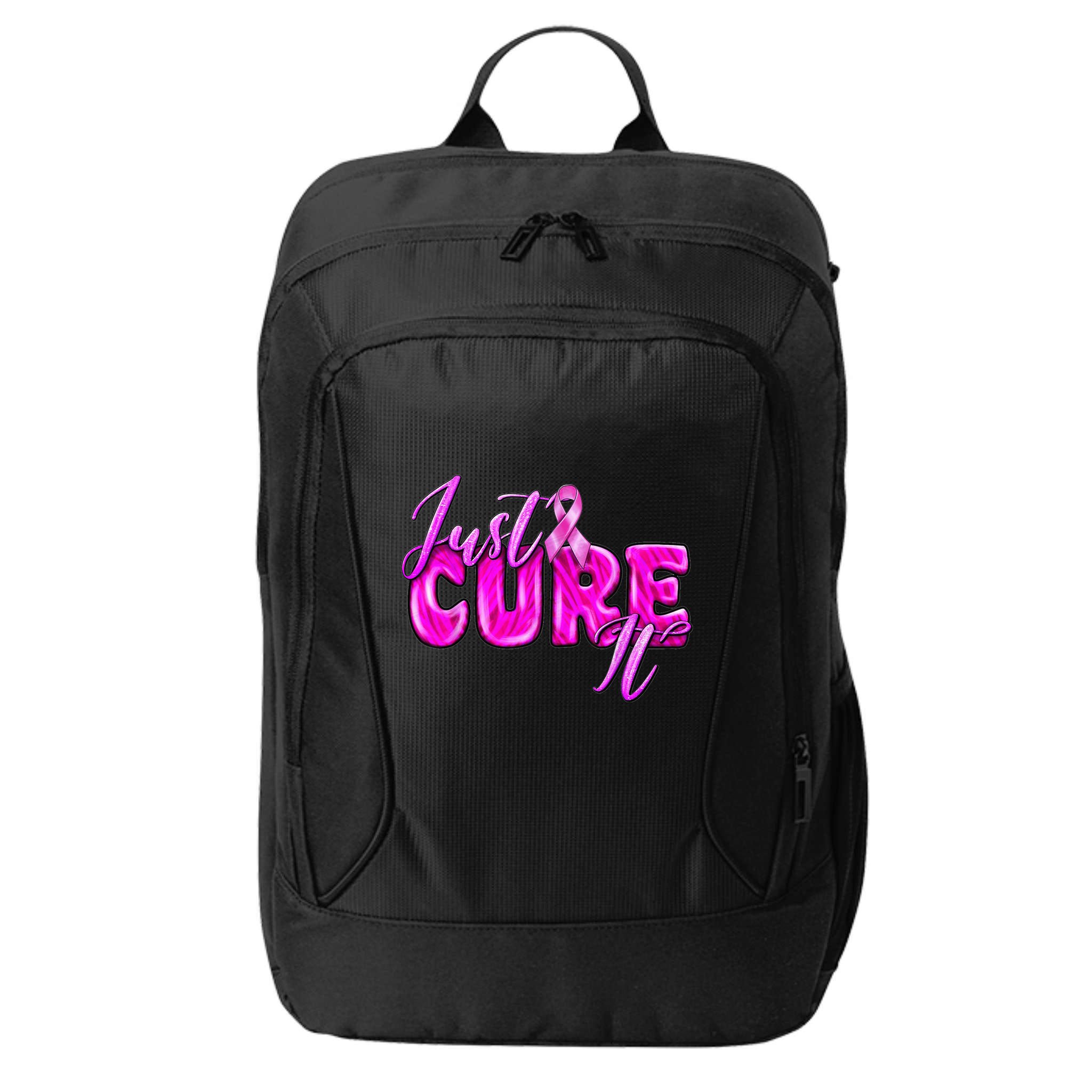 Just Cure It Pink Ribbon Breast Cancer Awareness Warrior City Backpack