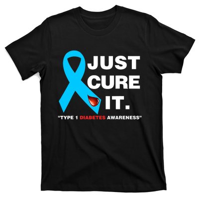 Just Cure It Blue Ribbon Type 1 Diabetes Awareness T-Shirt