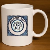 Just ‘Cuz I Did It Everyone Blames Me Funny Joke Graphic 11oz C Handle Ceramic Mug