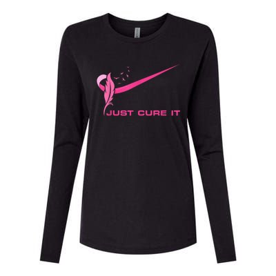 Just Cure It - Breast Cancer Awareness Pink Ribbon Womens Cotton Relaxed Long Sleeve T-Shirt