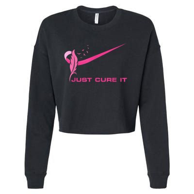 Just Cure It - Breast Cancer Awareness Pink Ribbon Cropped Pullover Crew