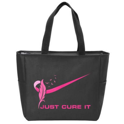 Just Cure It - Breast Cancer Awareness Pink Ribbon Zip Tote Bag