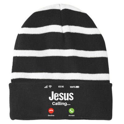 Jesus Calling John 3:16 Christian Accept Christ Striped Beanie with Solid Band