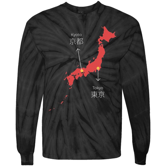 Japan Country Japanese Art Map Island Asia Kyoto Tokyo Gift Tie-Dye Long Sleeve Shirt