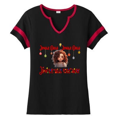 Jingle Curls Jingle Curls Jingle All The Way Funny Christmas Gift Ladies Halftime Notch Neck Tee