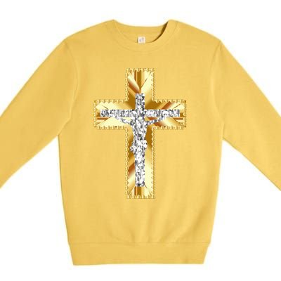 Jesus Christ Jesus Diamond Gold Cross Jesus Premium Crewneck Sweatshirt