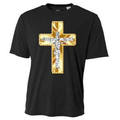 Jesus Christ Jesus Diamond Gold Cross Jesus Cooling Performance Crew T-Shirt