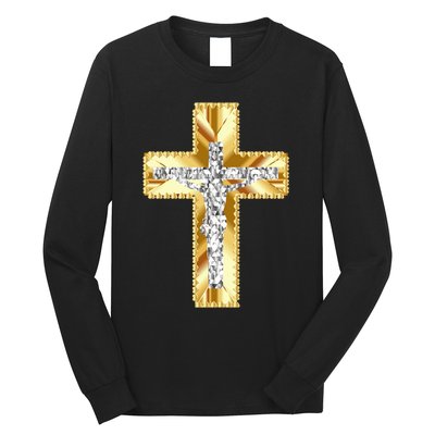 Jesus Christ Jesus Diamond Gold Cross Jesus Long Sleeve Shirt