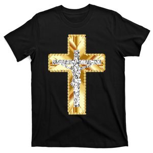 Jesus Christ Jesus Diamond Gold Cross Jesus T-Shirt