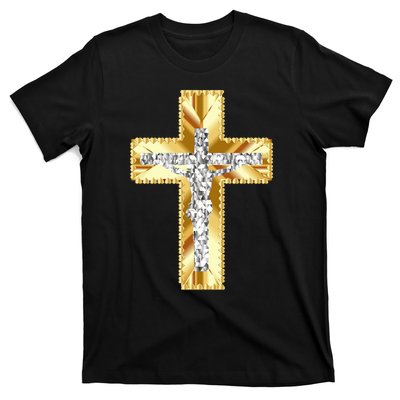 Jesus Christ Jesus Diamond Gold Cross Jesus T-Shirt