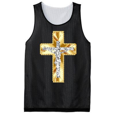 Jesus Christ Jesus Diamond Gold Cross Jesus Mesh Reversible Basketball Jersey Tank