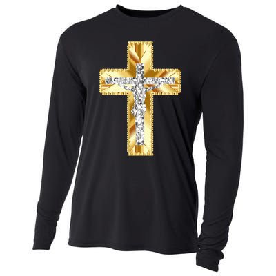 Jesus Christ Jesus Diamond Gold Cross Jesus Cooling Performance Long Sleeve Crew