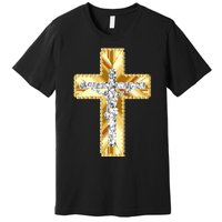 Jesus Christ Jesus Diamond Gold Cross Jesus Premium T-Shirt