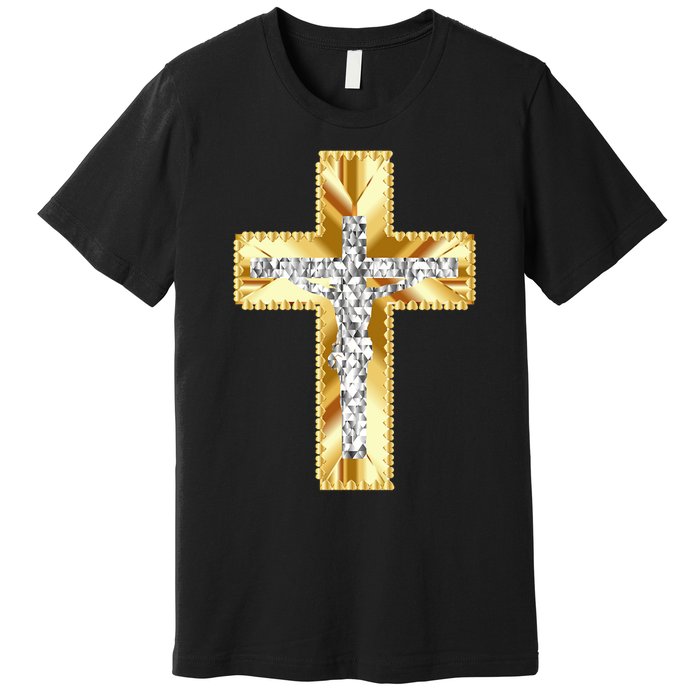 Jesus Christ Jesus Diamond Gold Cross Jesus Premium T-Shirt