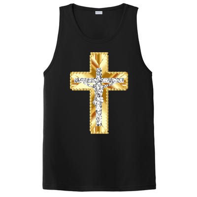 Jesus Christ Jesus Diamond Gold Cross Jesus PosiCharge Competitor Tank