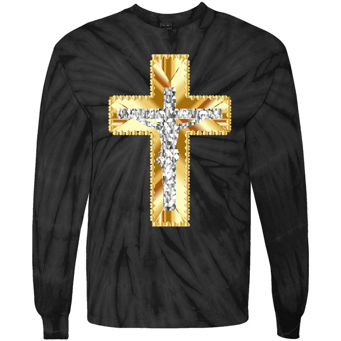 Jesus Christ Jesus Diamond Gold Cross Jesus Tie-Dye Long Sleeve Shirt