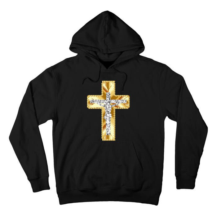 Jesus Christ Jesus Diamond Gold Cross Jesus Tall Hoodie